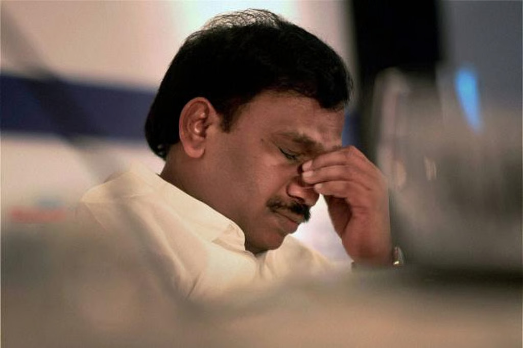 A Raja, visibly strained, at the height of the 2G spectrum scam that would test his career for over a decade.