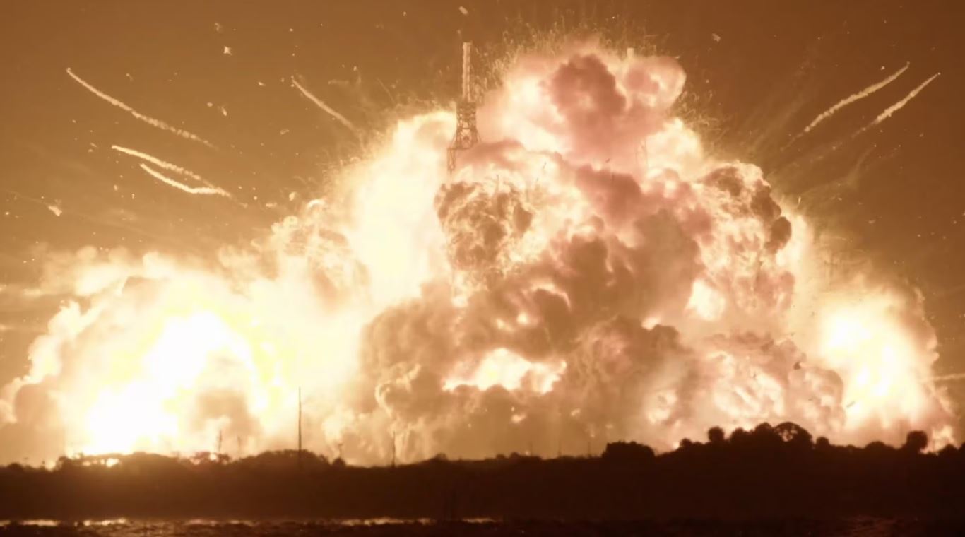 Blue Origin New Glenn rocket explosion during hotfire test at Cape Canaveral launch pad in Florida.