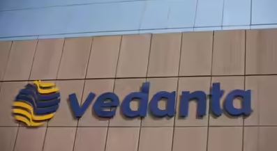 Vedanta company logo displayed on building exterior wall signage