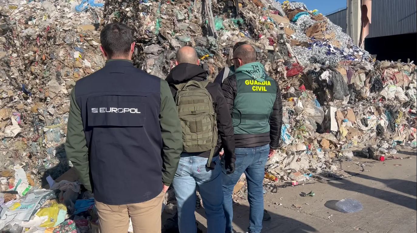 Illegal waste dumping site investigated by Europol and Guardia Civil during anti-trafficking operation in Europe