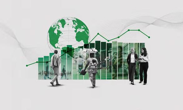 Global employee engagement infographic showing workforce trends, productivity metrics, business growth charts and workplace performance data from Gallup's 2026 report.