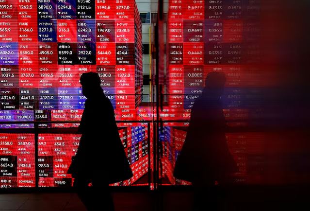 Global stock market screen showing declining shares during volatile trading session