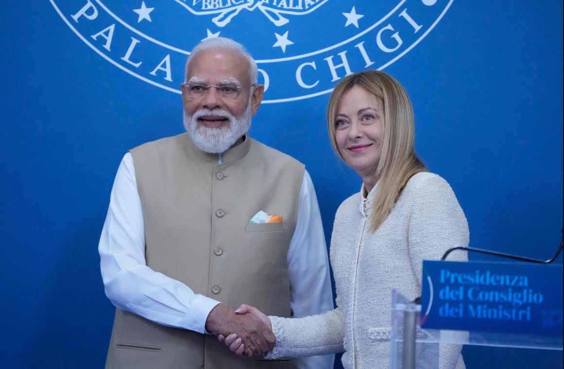 Indian Prime Minister Narendra Modi and Italian Prime Minister Giorgia Meloni during bilateral talks in Rome on the India-Italy Strategic Partnership.