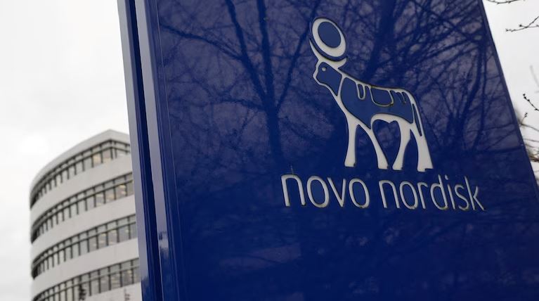 Novo Nordisk logo outside company headquarters highlighting the pharmaceutical giant’s AI-driven obesity drug development and Wegovy expansion strategy in India.