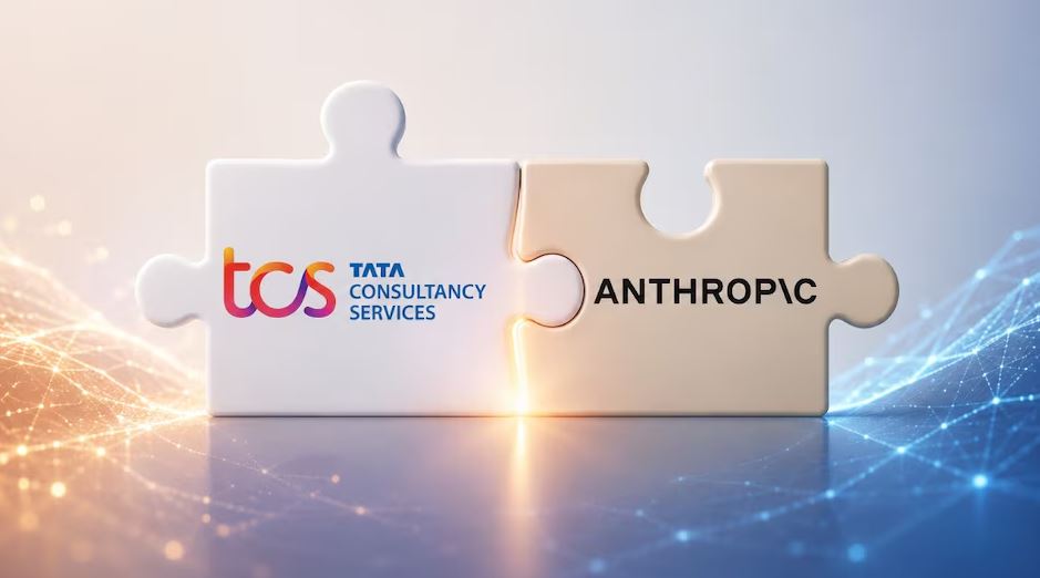 TCS Anthropic partnership visual representing Claude AI integration, enterprise AI adoption, and digital transformation initiatives.