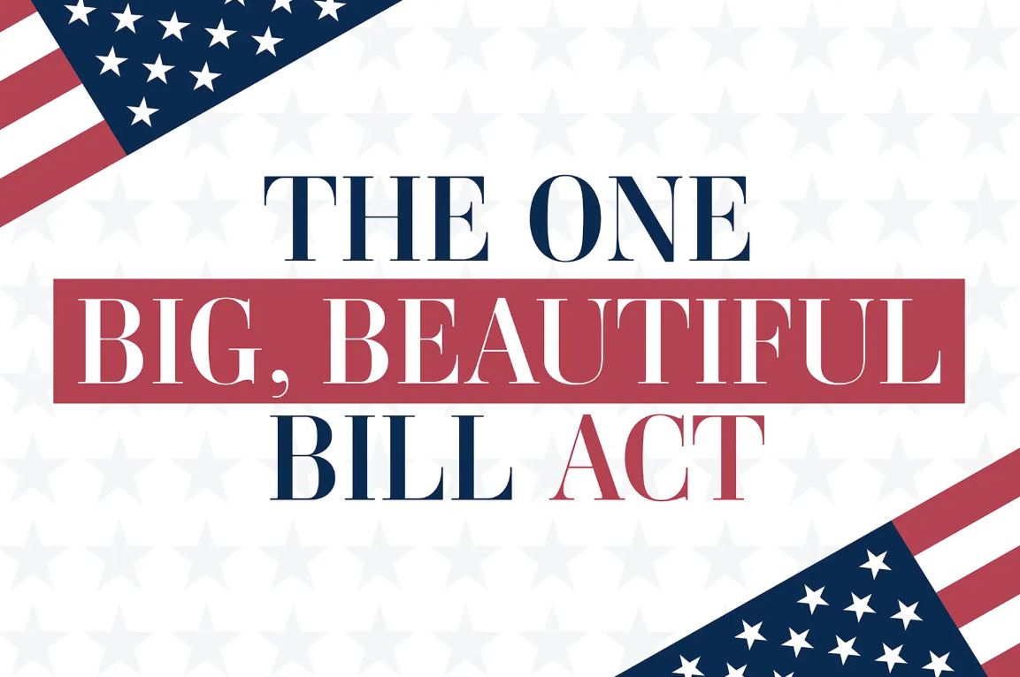 Poster for the One Big Beautiful Bill Act with patriotic U.S. flag-themed design.