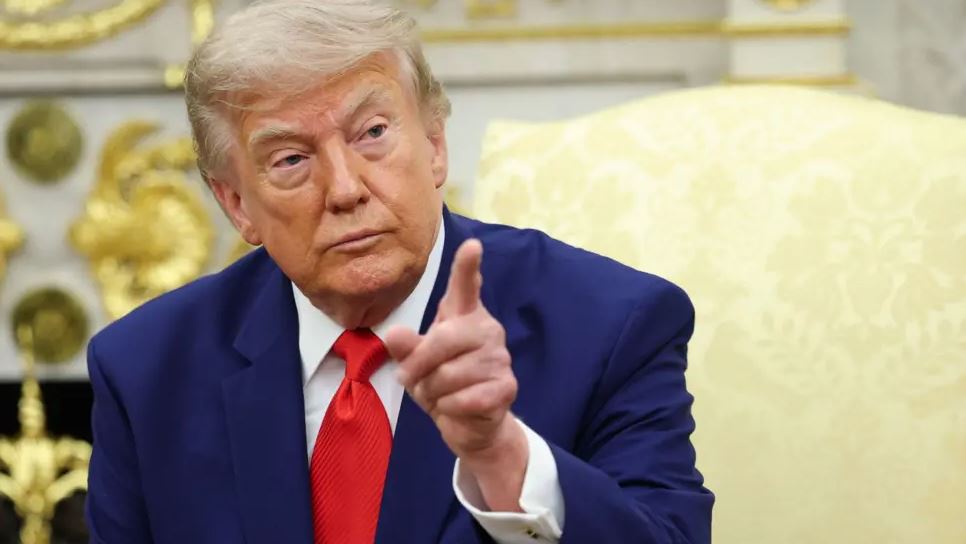 President Donald Trump gestures while discussing new US tariffs on 60 trading partners during a trade policy announcement.