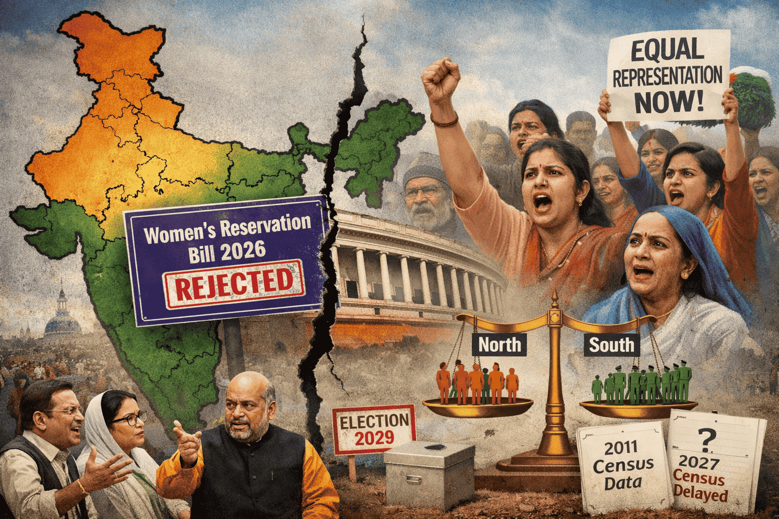 Protest against Women’s Reservation Bill linked to delimitation in India 2026