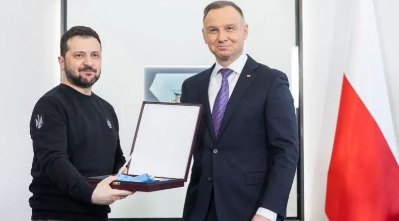 Volodymyr Zelensky and Andrzej Duda during the presentation of Poland's Order of the White Eagle in Warsaw